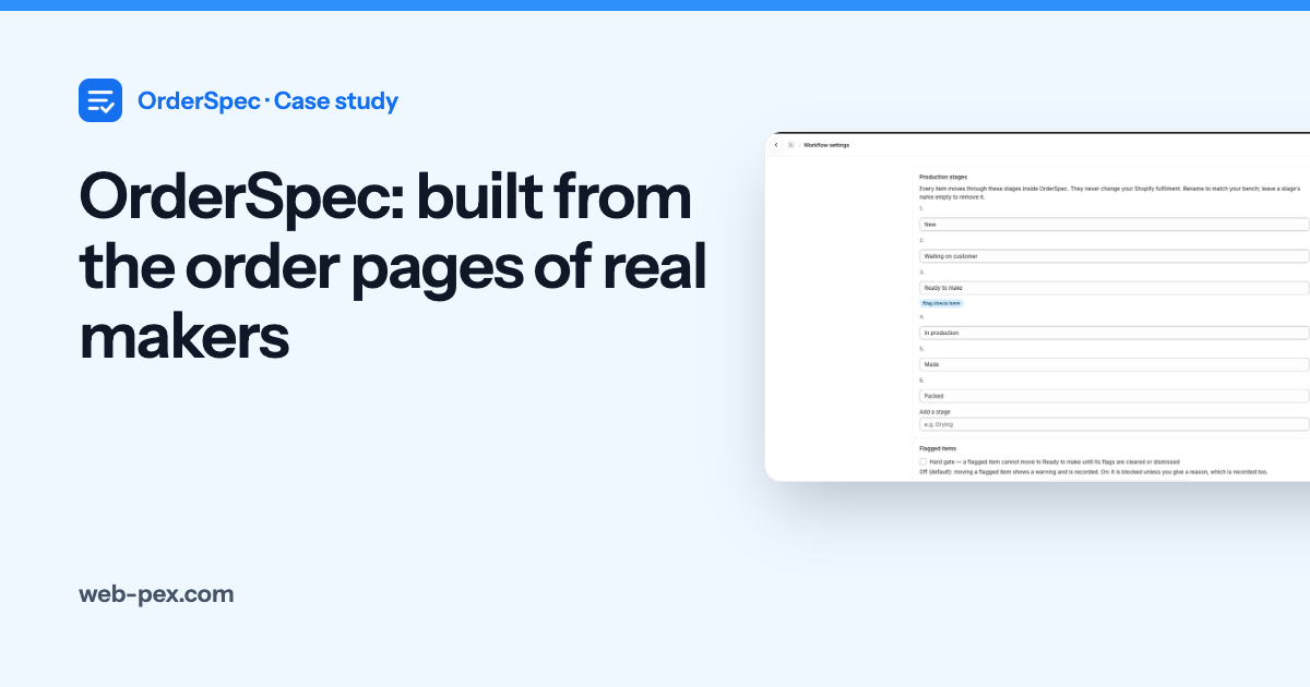 OrderSpec: built from the order pages of real makers